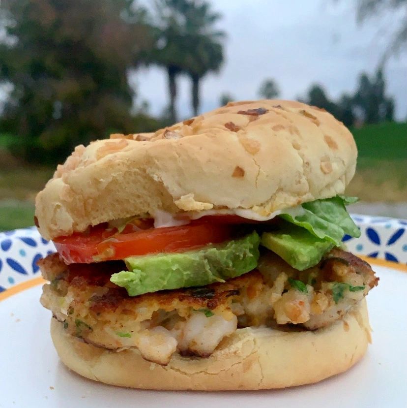 Chunky Shrimp Burgers with Avocado Aioli sauce