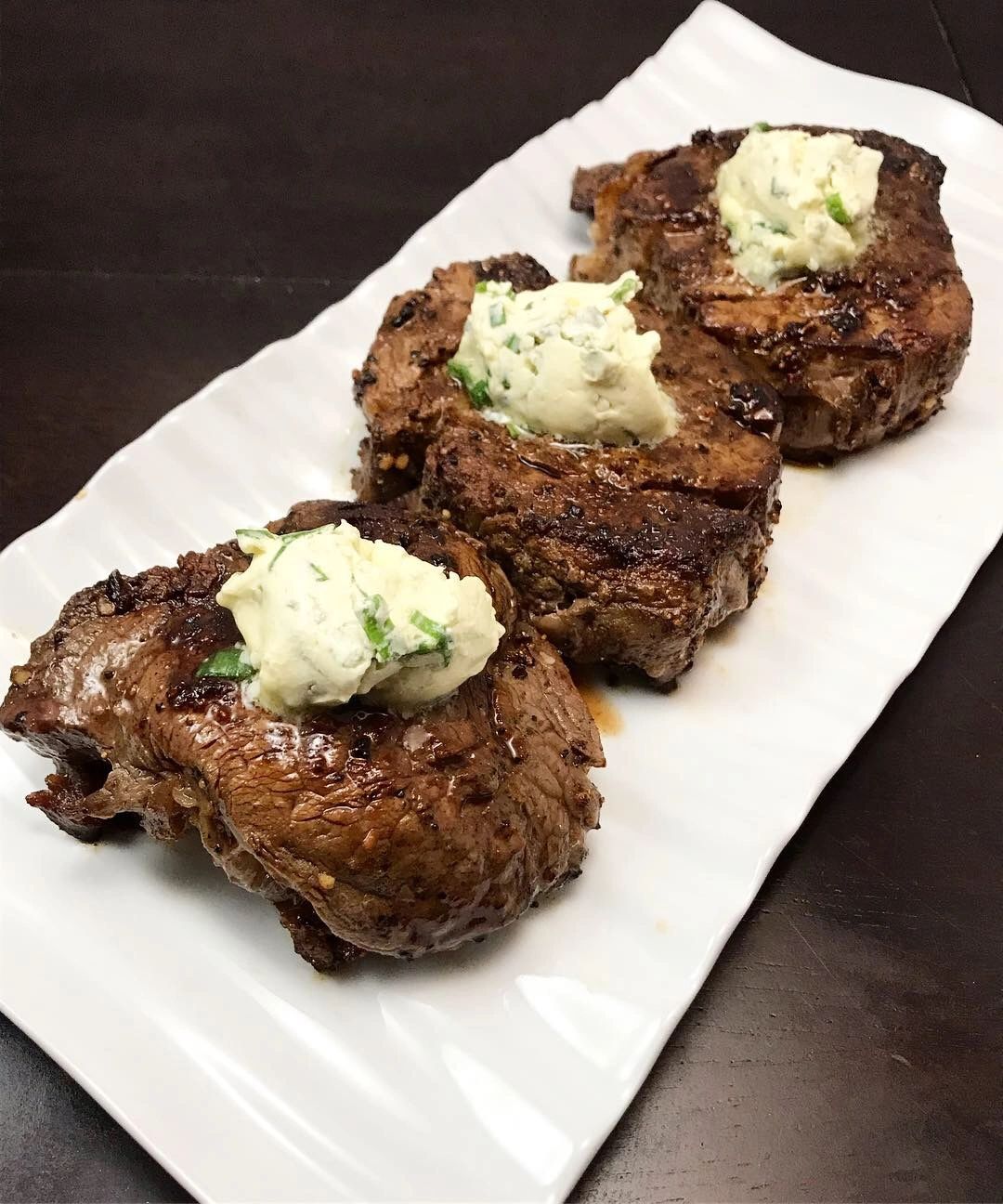 Cast Iron Steaks with Blue Cheese-Chive Butter