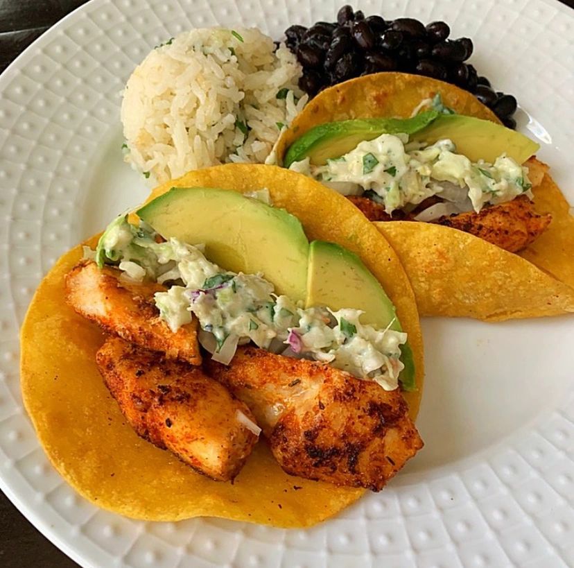 Blackened Halibut Tacos with Cilantro Lime Coleslaw