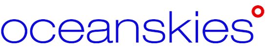 Logo of Oceanskies with blue text and a red degree symbol.