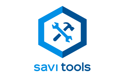 Logo featuring a blue hexagon with wrench and hammer icons, labeled 'savi tools'.