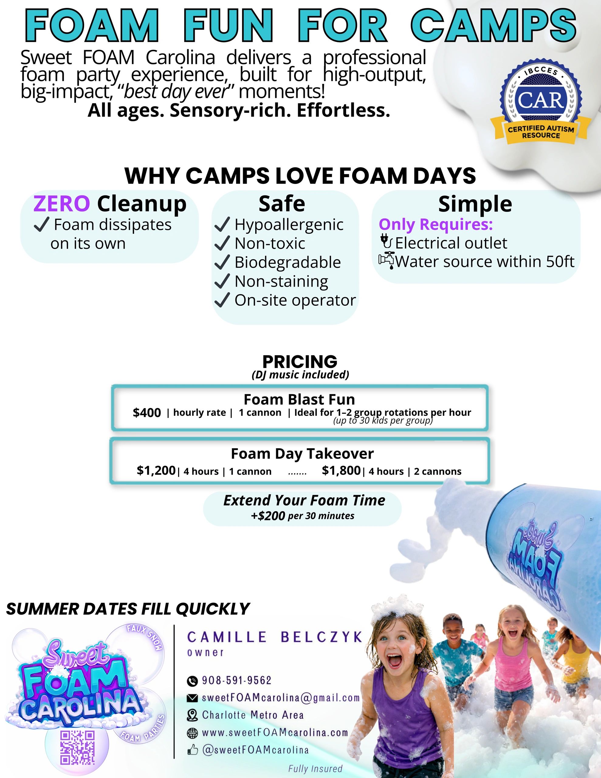 Summer camp foam party Charlotte NC