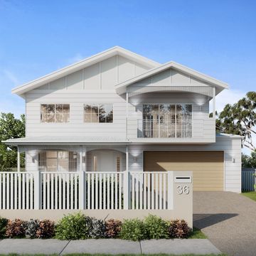 Modern two-story white house with a fence and garage.