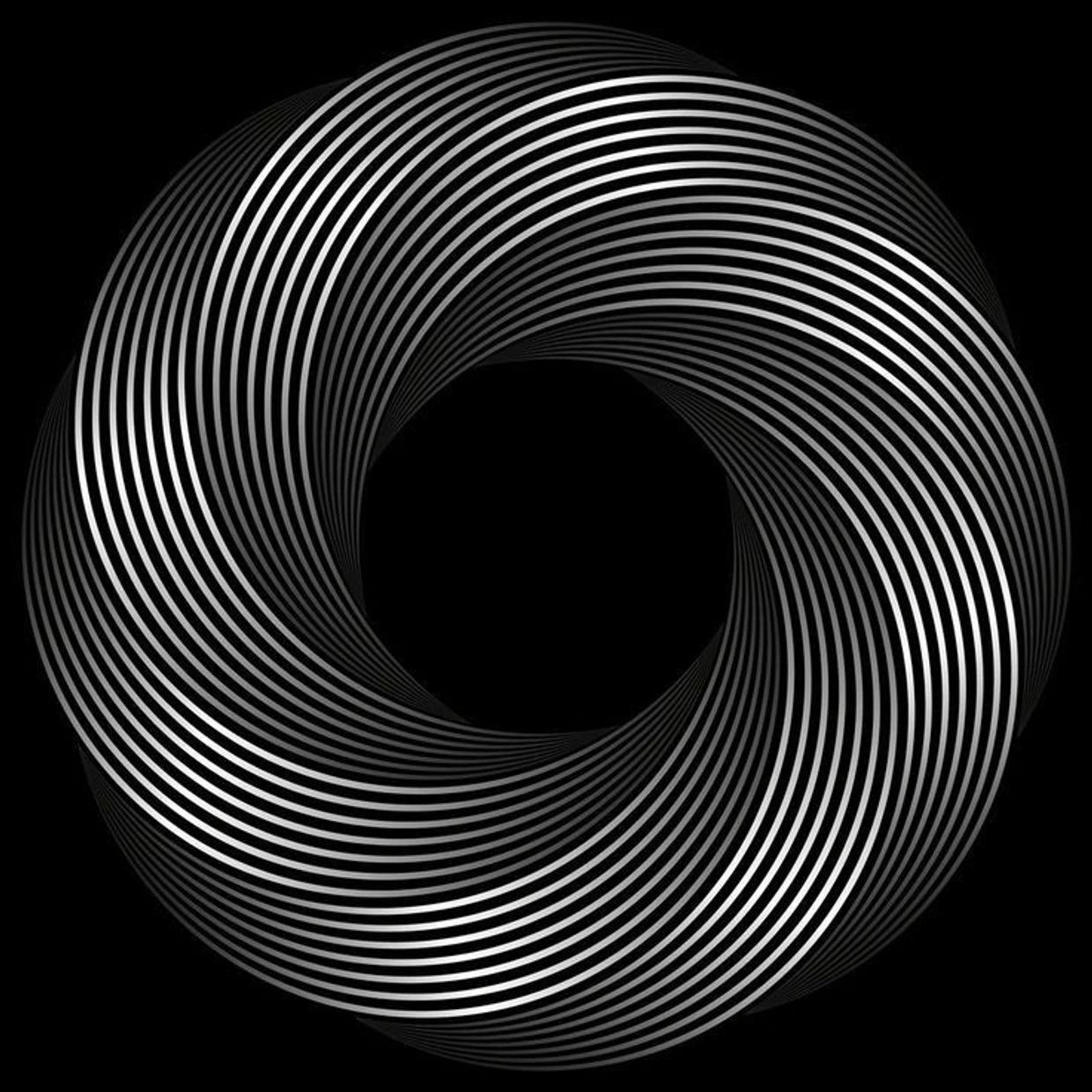 Black and white twisted circular pattern.