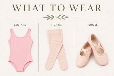 Pink leotard, tights, and ballet shoes for dance.