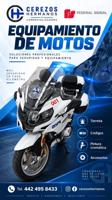 Publicidad de equipo profesional para motocicletas de seguridad.
