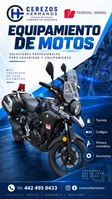 Publicidad de equipo para motos de policía municipal.
