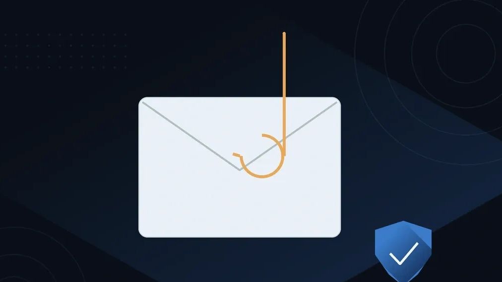 Phishing email concept with a shield icon.