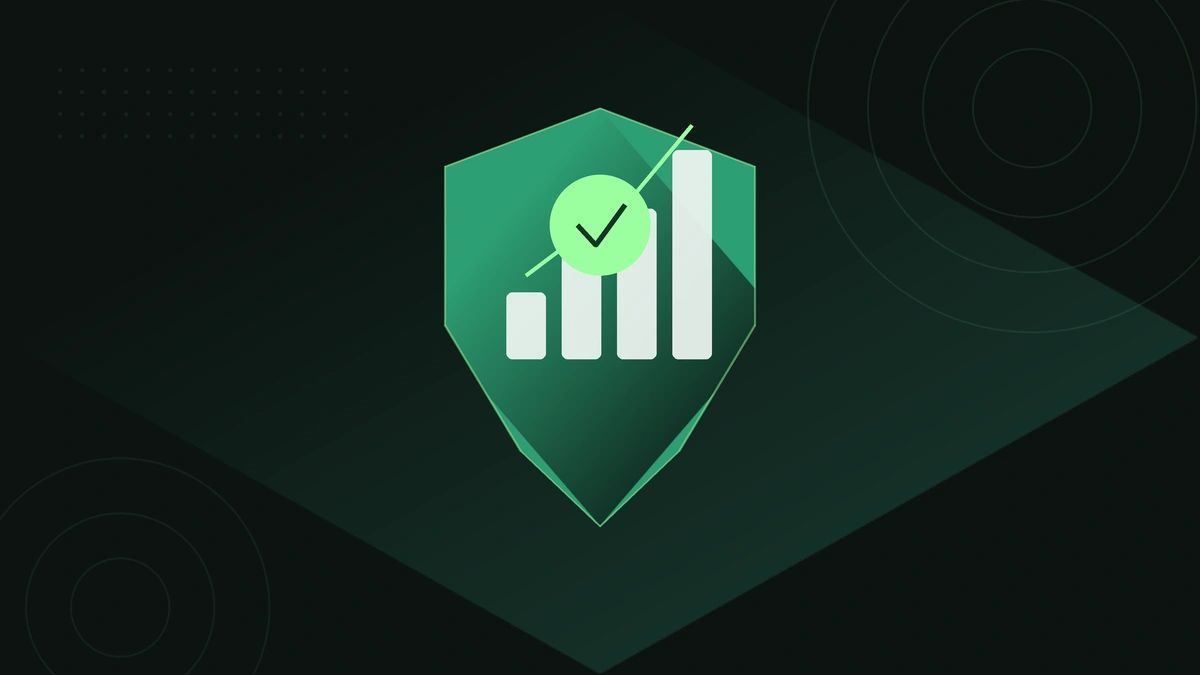 Green shield with a bar chart and check mark symbol.