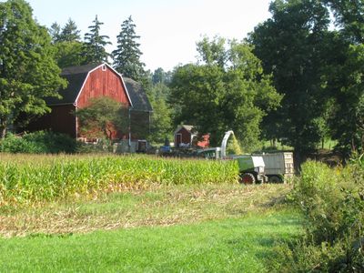 The fall harvesting of the field corn on the Adams Pioneer Farm.