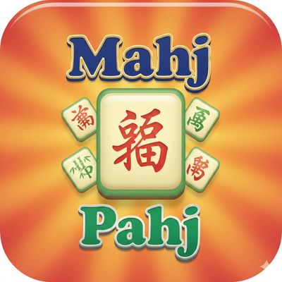 Mahjong game app icon with vibrant orange background.
