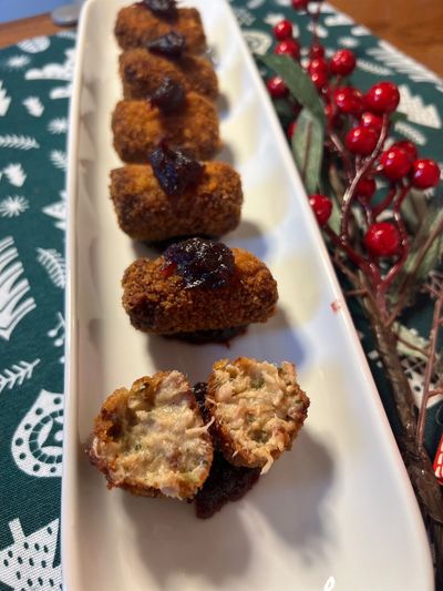 Turkey, Sage and Onion Croquetas with Cranberry Sauce