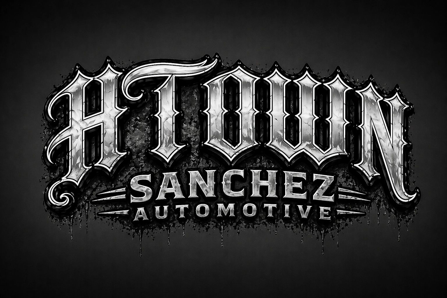 Bold, metallic logo for 'HTown Sanchez Automotive' with a dark, grungy background.