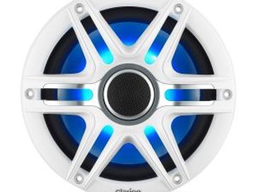Clarion - 7.7inch Premium Marine RGB Coaxial Speakers w/White & Gun Metal Grilles