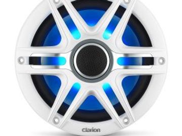 Clarion - 7.7inch Premium Marine RGB Coaxial Speakers w/White & Gun Metal Grilles