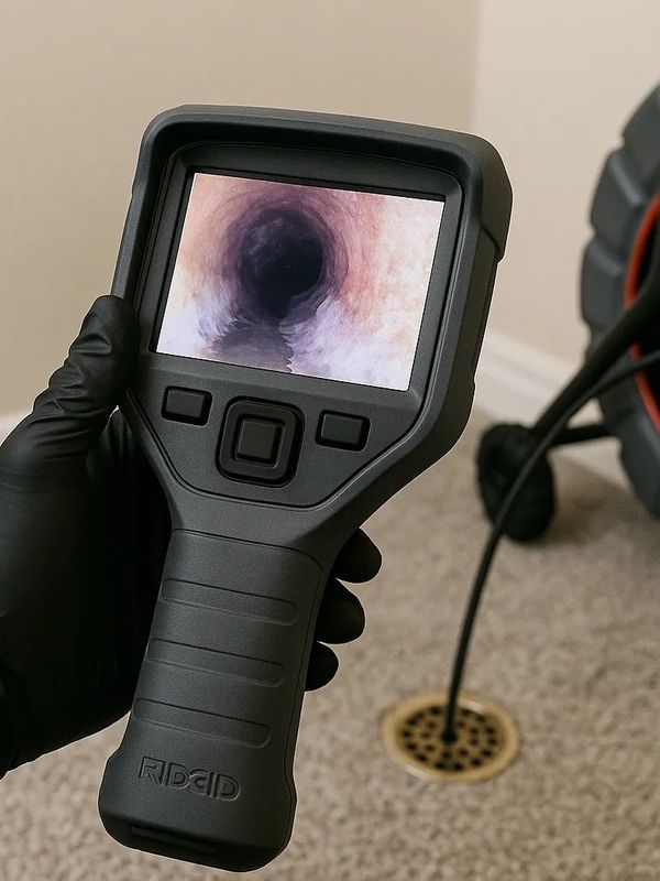 Handheld inspection camera showing inside a pipe.