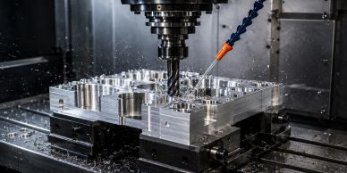 Torno CNC mecanizando piezas metálicas.