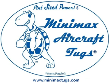 Logo of Minimax Aircraft Tugs with a cartoon turtle illustration.