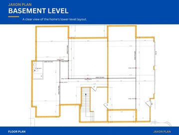 Basement level floor plan layout of a home.