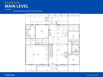 Blueprint of Willow Plan main level.