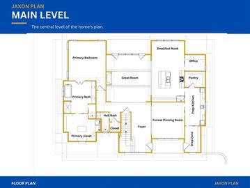 Floor plan of a home's main level with labeled rooms.