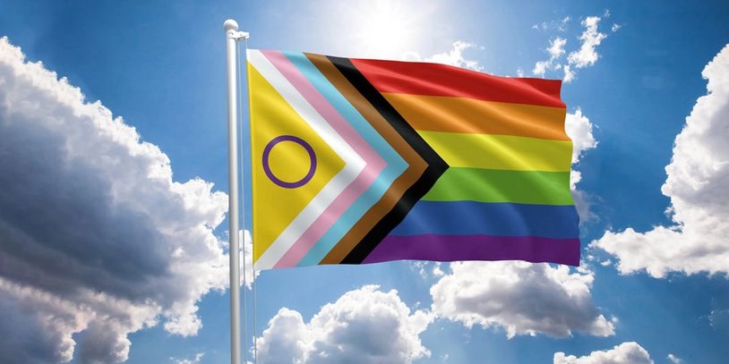 Inclusive Progressive Pride Flag. LGBTQIA+ teenagers, pre-teens, adolescents. Identity counseling