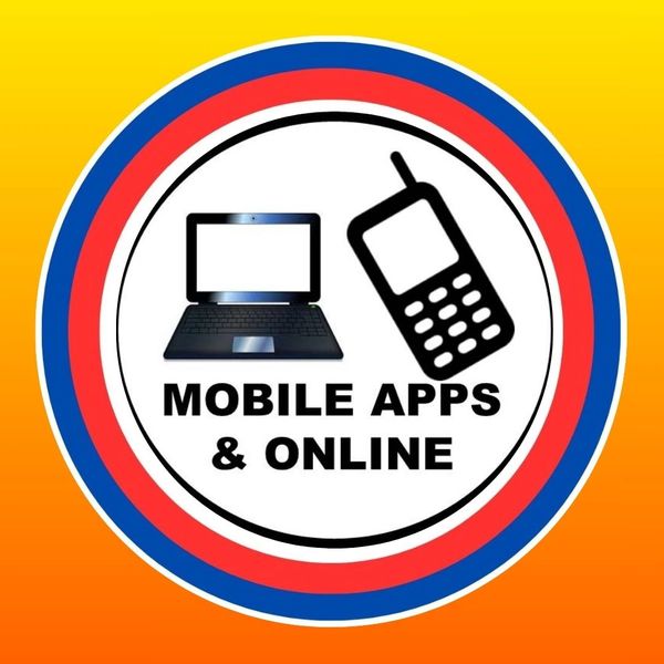 Icon of laptop and phone with text MOBILE APPS &amp; ONLINE.