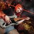 Red hair girl playing electric guitar