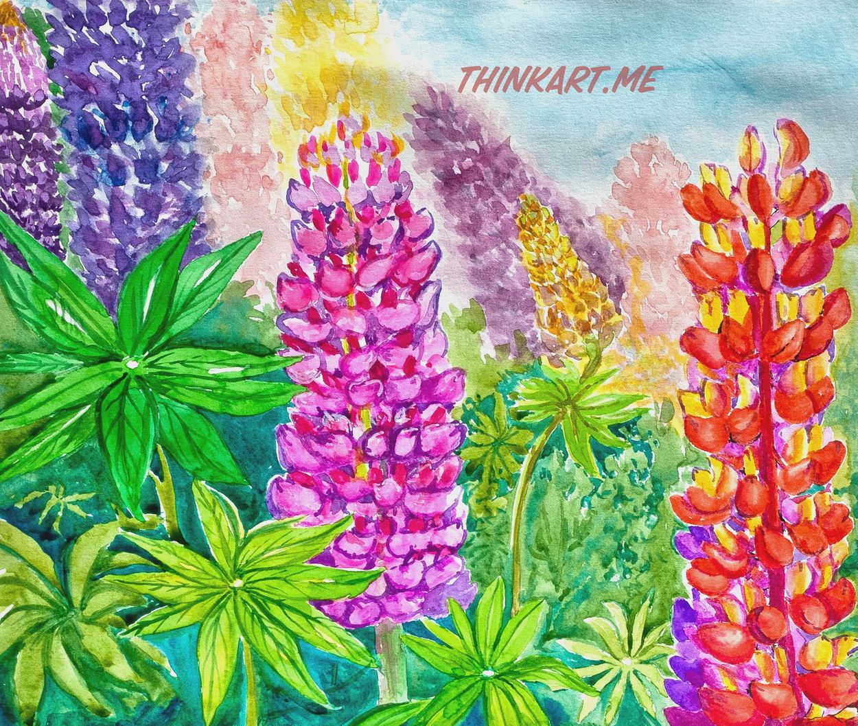 Colorful Lupins 
Code - #2304
Dimension - 12”x10”
Material - Canson Mixed media Paper