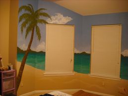 Residential wall mural of a peaceful beach scene for a teen girl's bedroom in Katy, Texas.