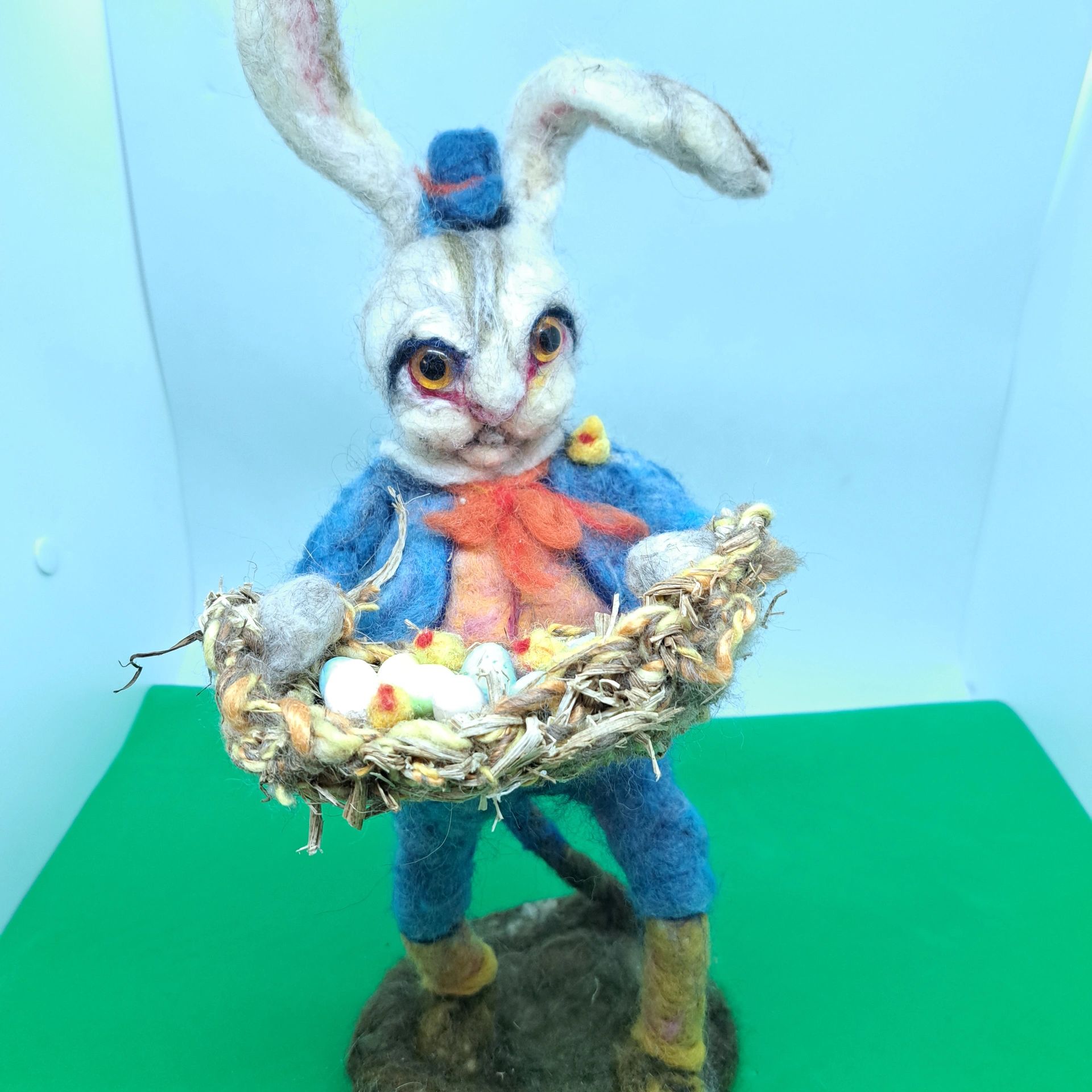 Handmade Easter Bunny w/ eggs and chicks in basket 