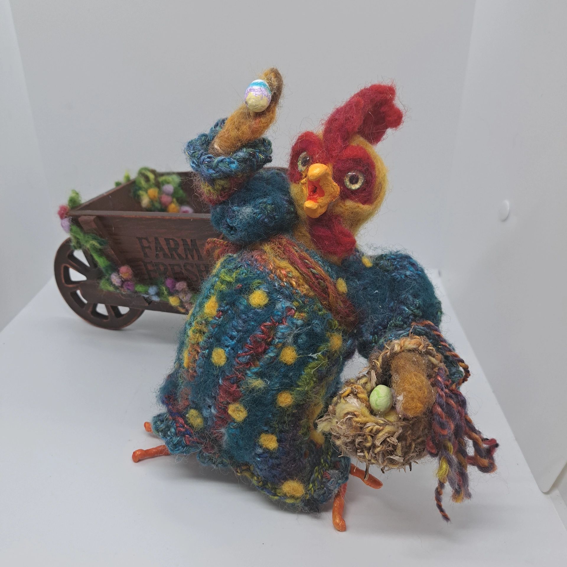 Handmade Easter Hen Delivering Eggs - Felt Art Doll