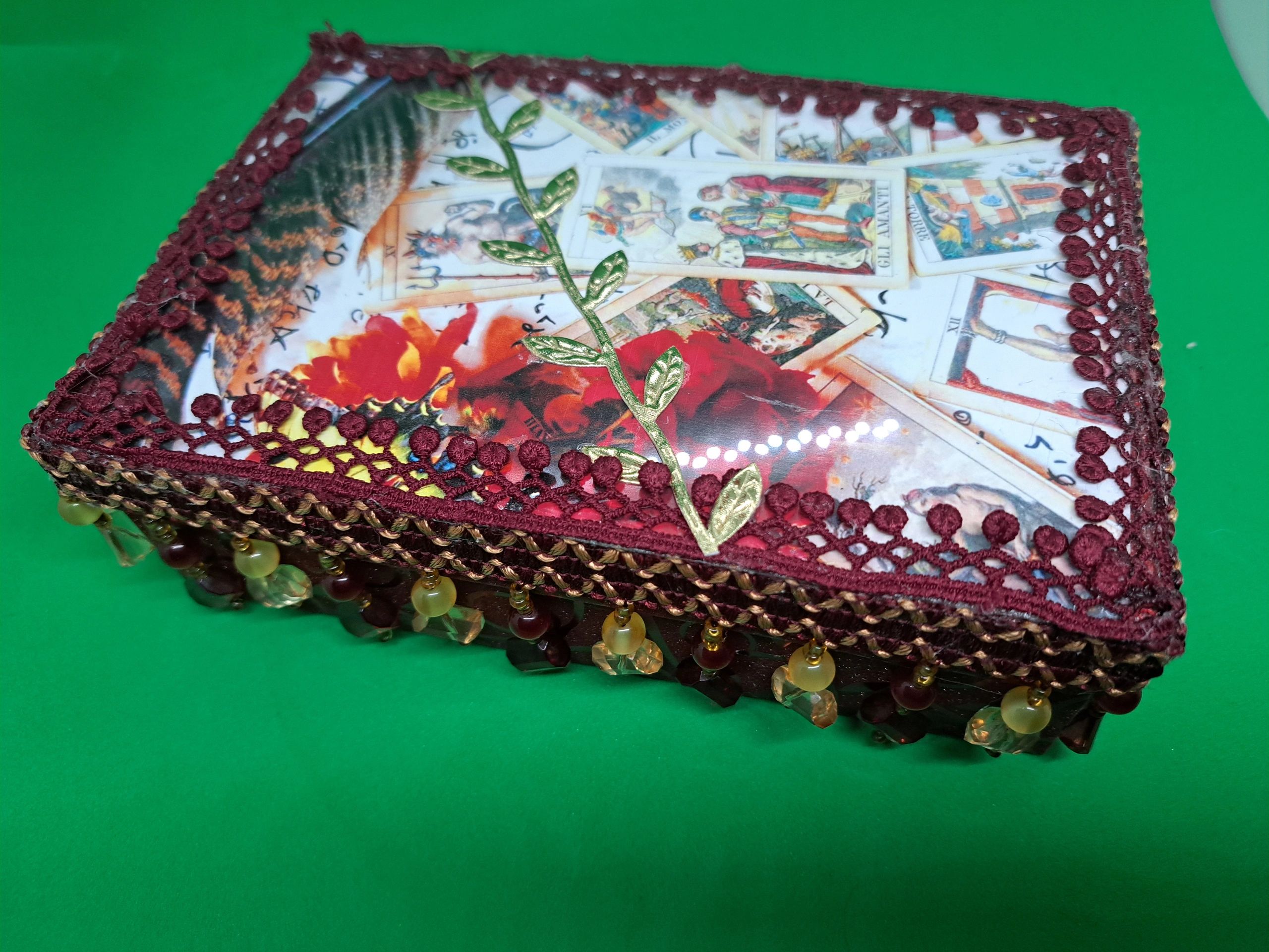 Decorative box for tarot cards, magical tools, or keepsakes.