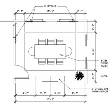 Dimensioned furniture plan of dining room