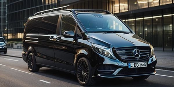 Black Mercedes V-Class luxury passenger van parked on city street 
