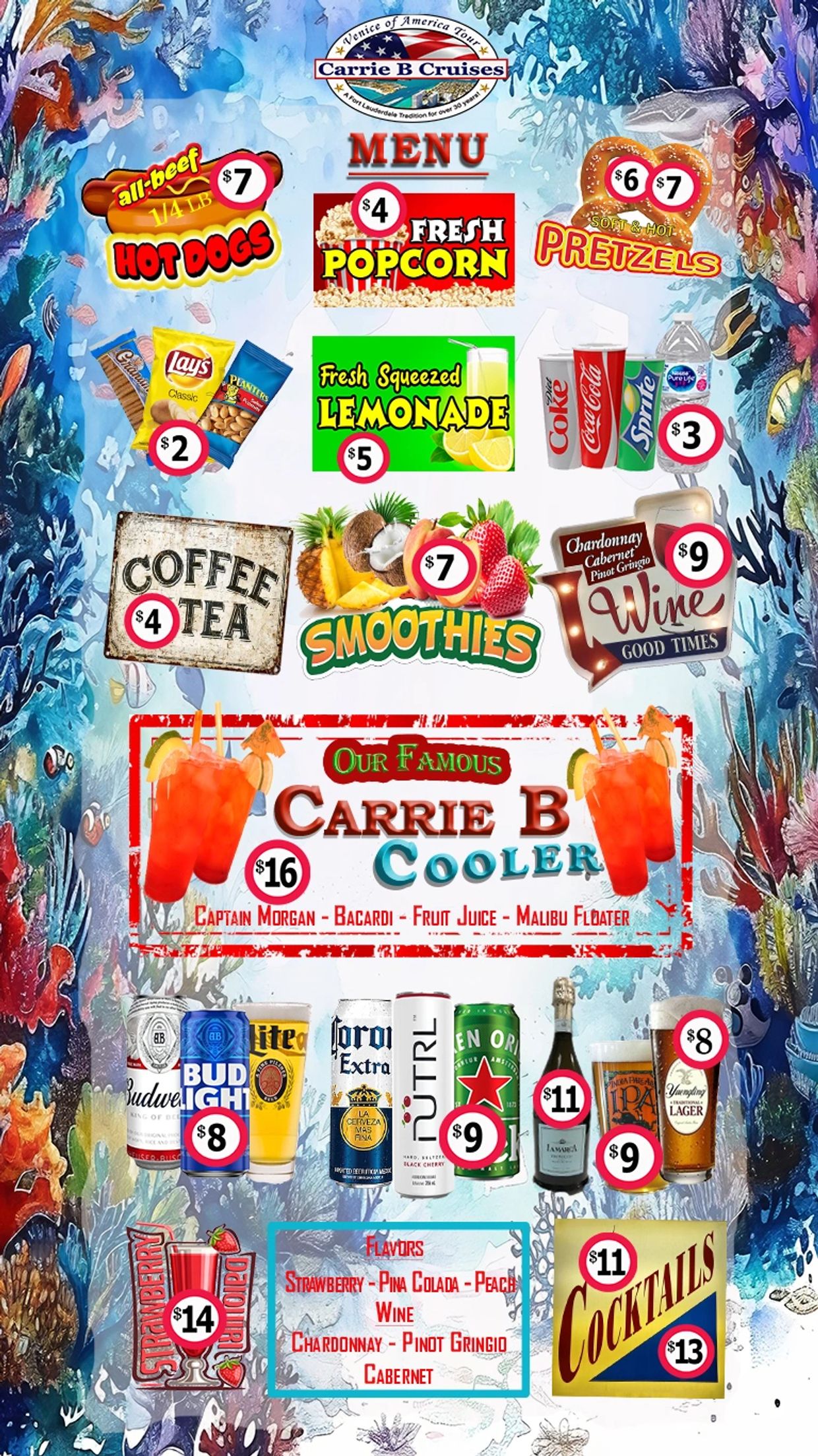 Carrie B Cruises Fort Lauderdale's Christmas Ship Menu and Full Bar