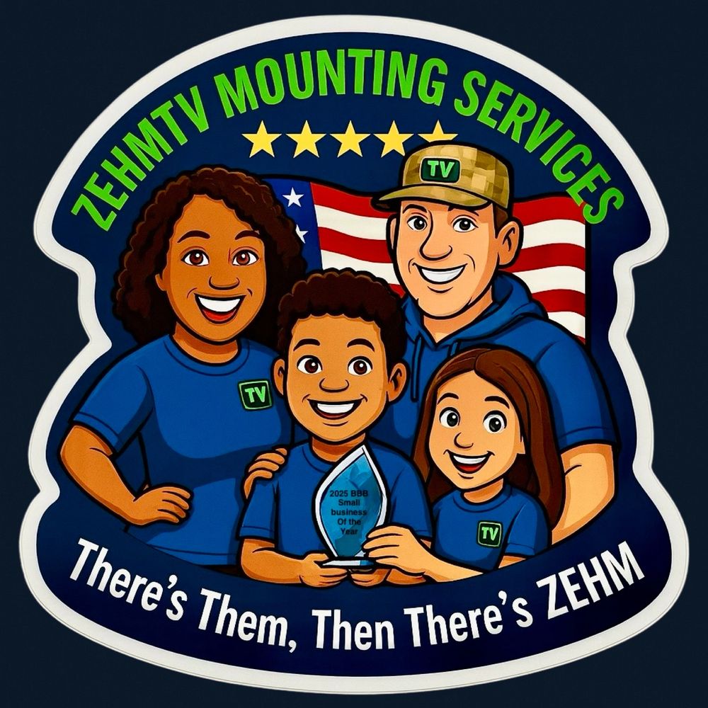 ZehmTV award-winning family logo, veteran-owned TV mounting service.