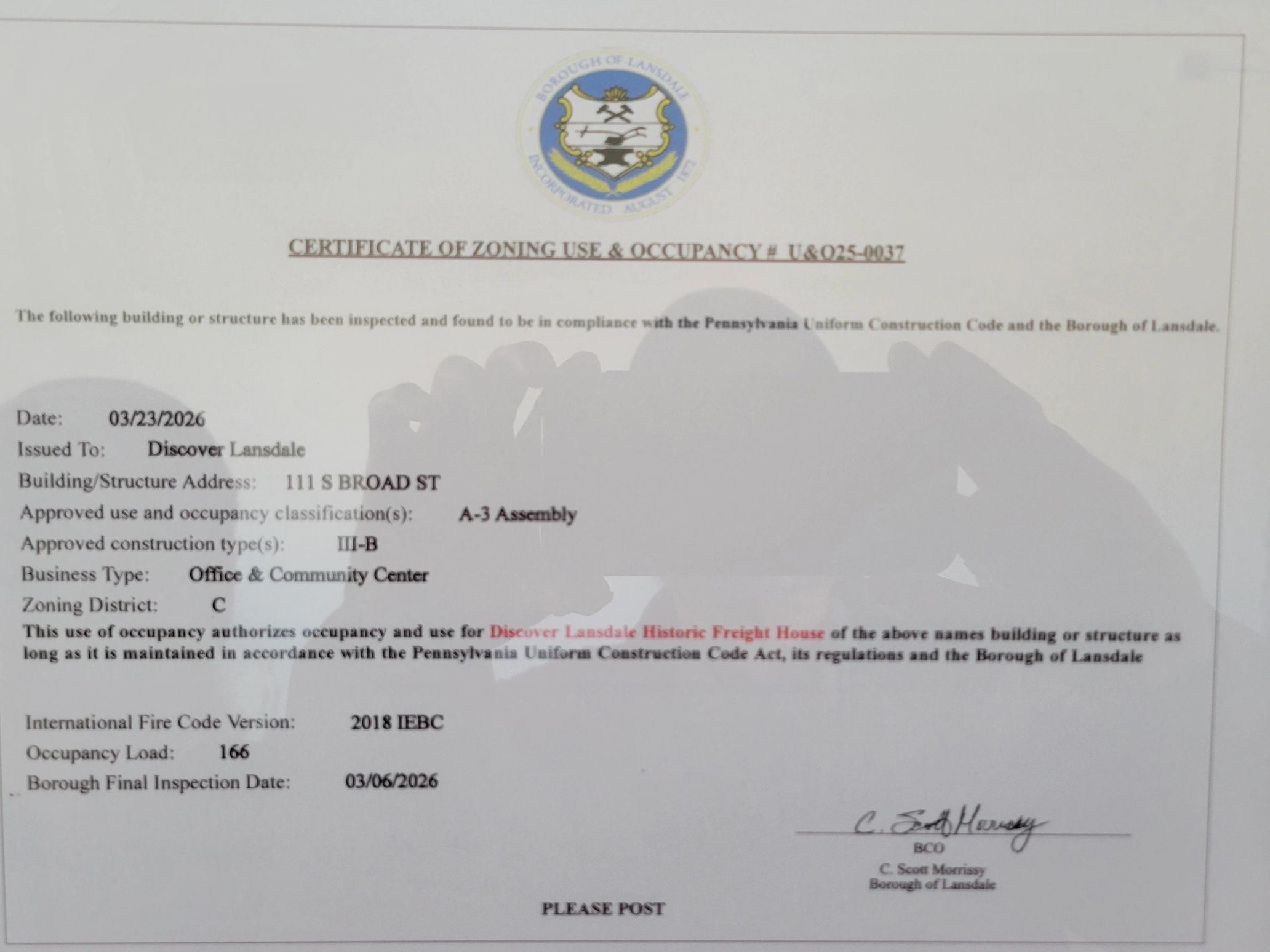 CERTIFICATE OF OCCUPANCY