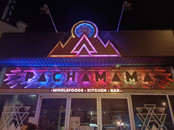 Pachamama Outdoor signage. CNC cut with LEDs