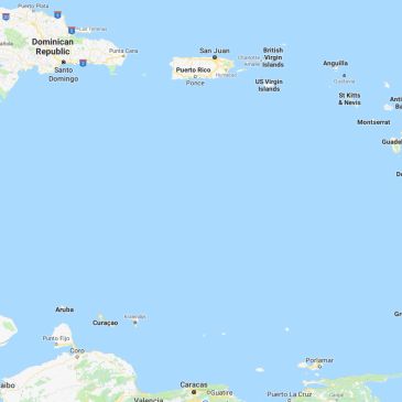 Map of the Caribbean region showing islands and countries.