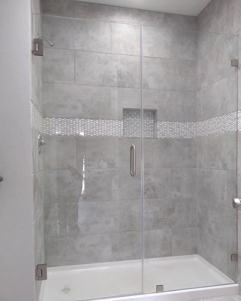 Bathroom shower with Custom Frameless Glass Shower doors 
