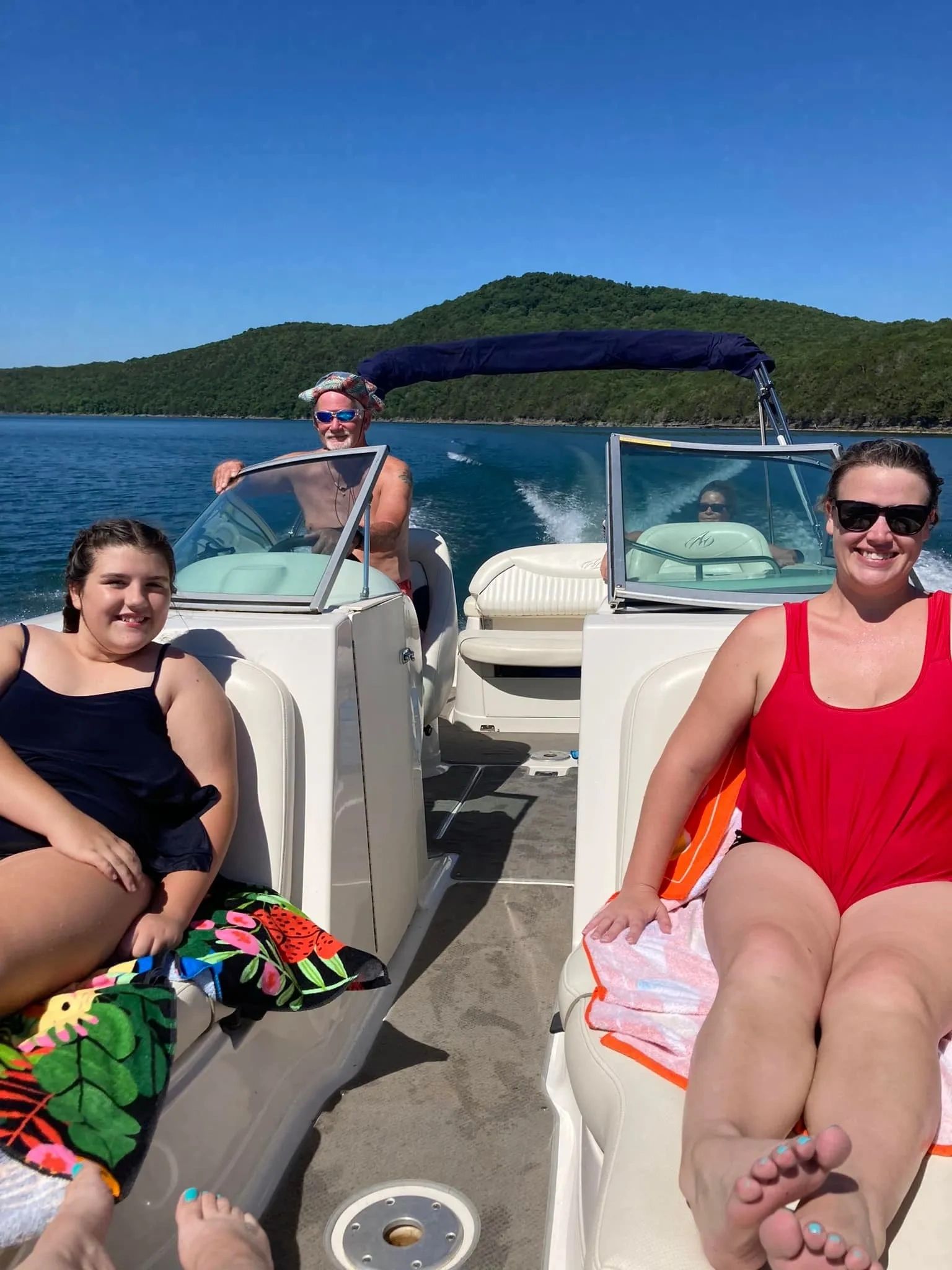 Previous Lake Tour enjoying cruising Table Rock Lake aboard Blue Belle after a fun day of tubing