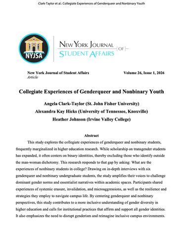 Title page of an academic article on genderqueer and nonbinary youth experiences in higher education.