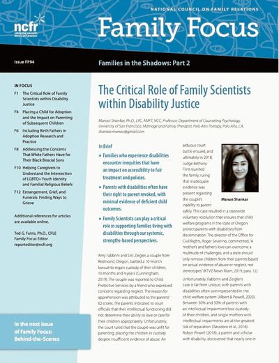 A published article titled" The Critical Role of Family Scientists within Disability Justice".