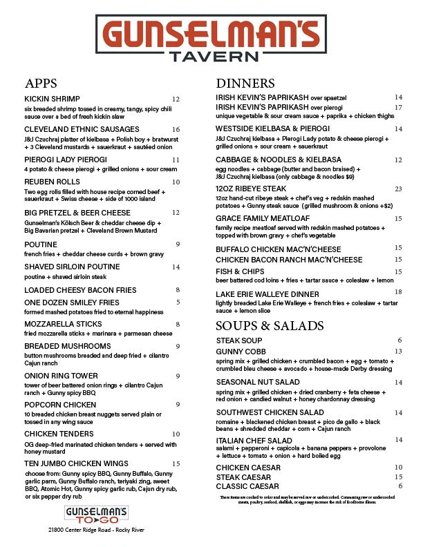 TAVERN MENU