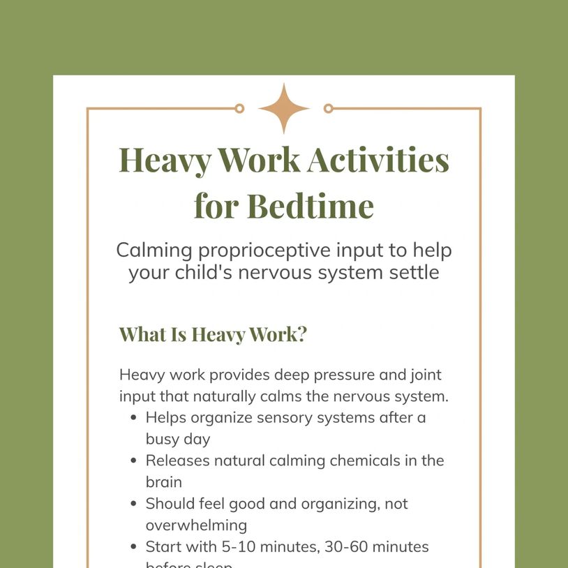 Image of front page of Heavy Work Activities for Bedtime Guide. Explanation: "What is Heavy Work?"