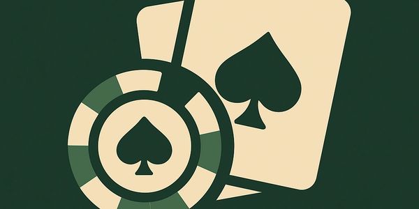 Poker chip and spade playing cards in a minimalist design.