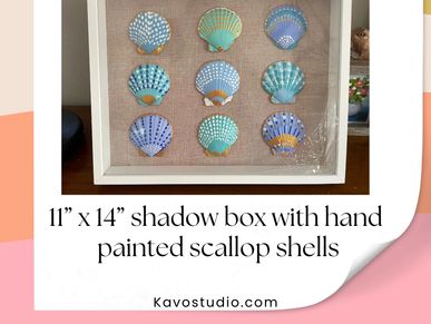 Shadow box with hand-painted scallop shells.