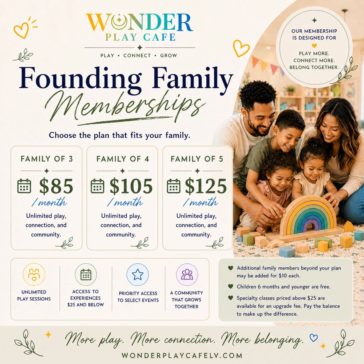 Wonder Play Cafe offers family memberships with unlimited play and community connection.