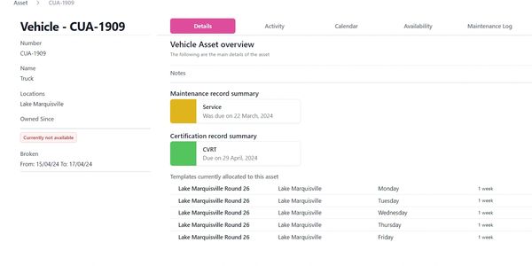 Planex360: Vehicle asset overview.